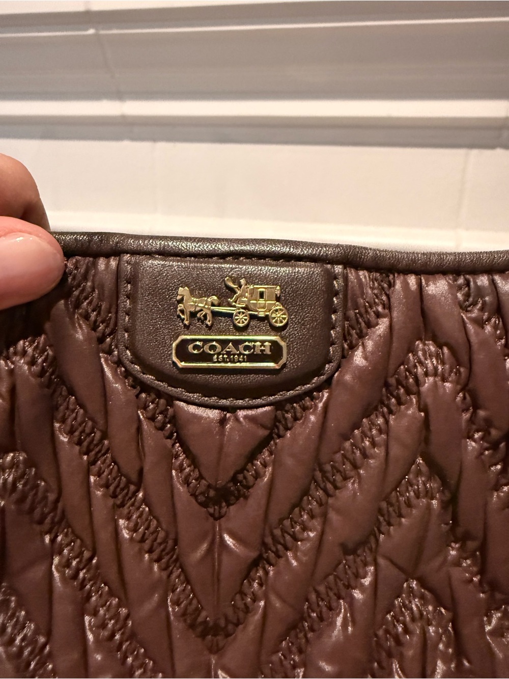 Coach Quilted Brown Shoulder Bag with Gold Carriage Emblem
